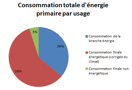Consommation totale d'énergie primaire par usage (Consommation de la branche énergie - Consommation finale énergétique (corrigée du climat) - Consommation finale non énergétique)